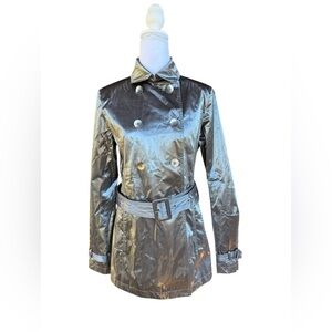 Jane Post Women’s Iconic Silver Metallic Trench Coat Size Small